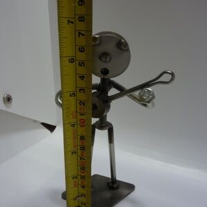 Metal Figurine Handmade Sculptures Nuts & Bolts Folk Art Banjo Player